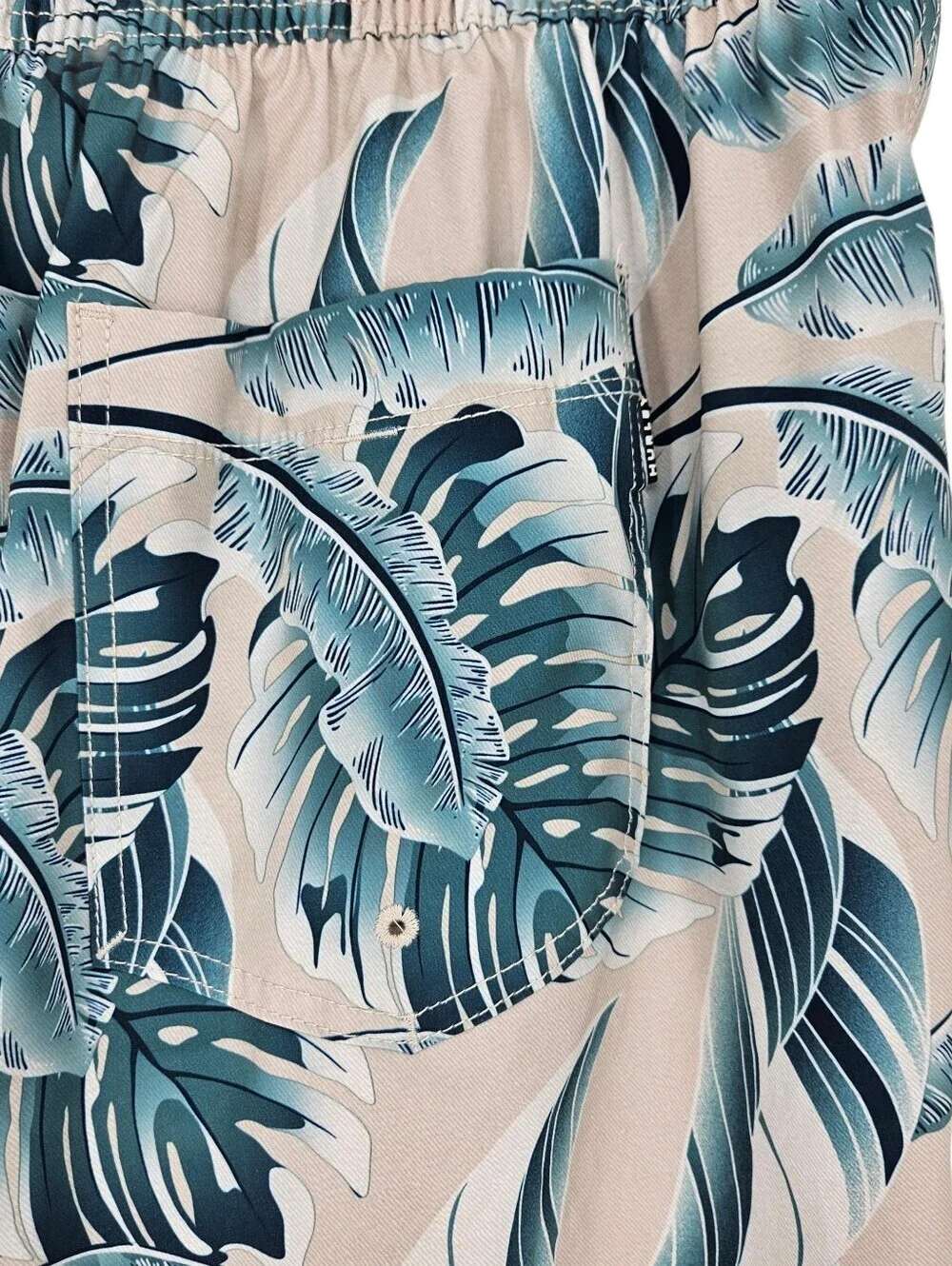 Hurley Swim Trunks Beige Tropical Leaf Drawstring Lined Board Shorts Mens 2XL